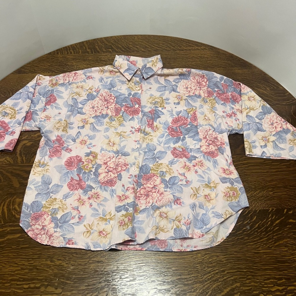 Michele Leslie Button Down Shirt Womens 20W Pink Floral Short Sleeve Vintage